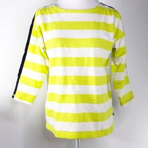 T By Talbots Small Long Sleeve Top  Yellow Stripe Blue Sleeve Detail Shirt
